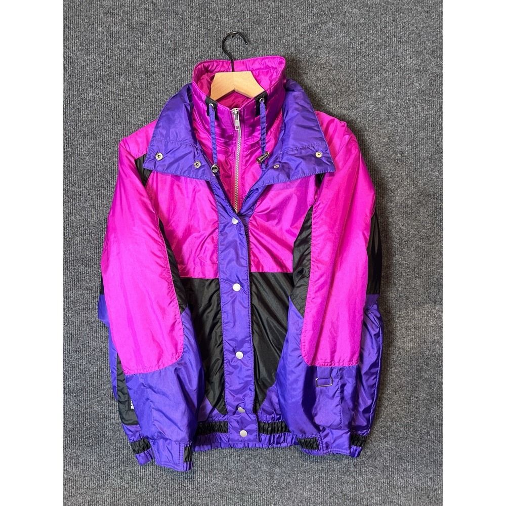 Vintage 90s Hot Spices Neon Ski Jacket Womens M Pink Purple Black Colorblock